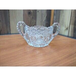 Vintage Clear Glass Sawtooth Hobstar Pinwheel Sugar Bowl